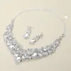 Fashnzfab Teardrop Stone Cluster Embellished Collar Evening Necklace - Clear, Silver In Silver
