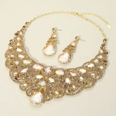 Fashnzfab Teardrop Stone Cluster Embellished Collar Evening Necklace In Gold