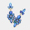 Fashnzfab Teardrop Stone Cluster Embellished Dangle Evening Earrings - Ab, Blue, Gold In Blue