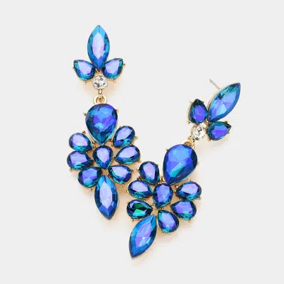 Fashnzfab Teardrop Stone Cluster Embellished Dangle Evening Earrings - Ab, Blue, Gold