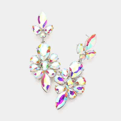 Fashnzfab Teardrop Stone Cluster Embellished Dangle Evening Earrings - Ab, Silver In Multi