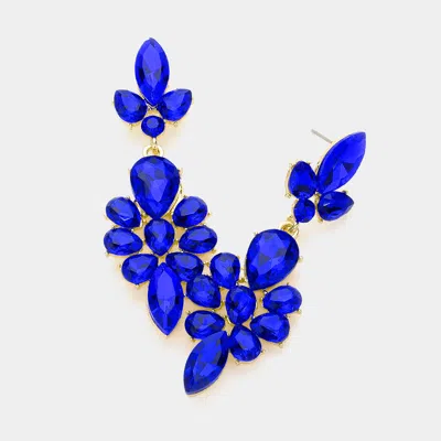 Fashnzfab Teardrop Stone Cluster Embellished Dangle Evening Earrings In Blue