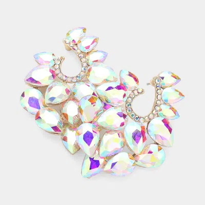 Fashnzfab Teardrop Stone Cluster Embellished Evening Earrings - Ab, Gold In Multi