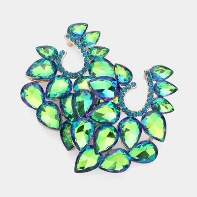 Fashnzfab Teardrop Stone Cluster Embellished Evening Earrings - Ab, Olive Green