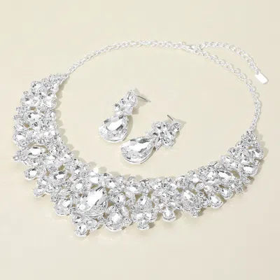 Fashnzfab Teardrop Stone Cluster Embellished Evening Necklace In Multi