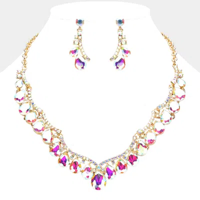 Fashnzfab Teardrop Stone Cluster Embellished Evening Necklace In Multi