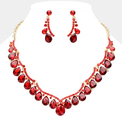 Fashnzfab Teardrop Stone Cluster Embellished Evening Necklace In Burgundy