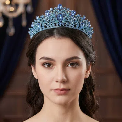 Fashnzfab Teardrop Stone Cluster Embellished Princess Tiara In Blue