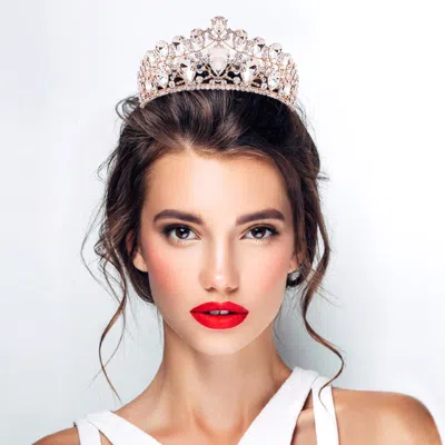 Fashnzfab Teardrop Stone Cluster Embellished Queen Pageant Tiara In Brown