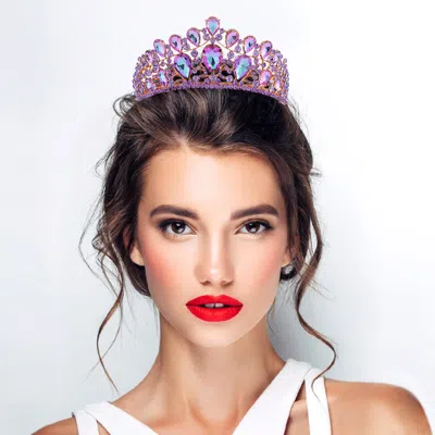 Fashnzfab Teardrop Stone Cluster Embellished Queen Pageant Tiara In Pink