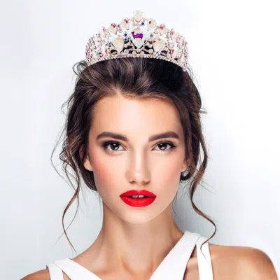 Fashnzfab Teardrop Stone Cluster Embellished Queen Pageant Tiara In White