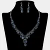 Fashnzfab Teardrop Stone Cluster Embellished Rhinestone Necklace In Blue