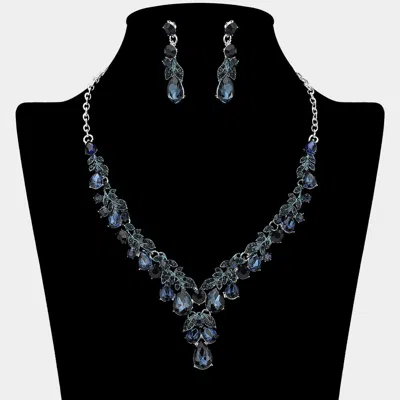 Fashnzfab Teardrop Stone Cluster Embellished Rhinestone Necklace In Blue