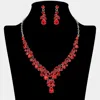 Fashnzfab Teardrop Stone Cluster Embellished Rhinestone Necklace In Red