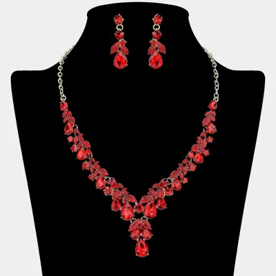 Fashnzfab Teardrop Stone Cluster Embellished Rhinestone Necklace In Red