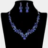 Fashnzfab Teardrop Stone Cluster Embellished Rhinestone Paved Leaf Vine Necklace In Blue