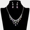 Fashnzfab Teardrop Stone Cluster Embellished Rhinestone Paved Necklace - Ab, Silver In Metallic