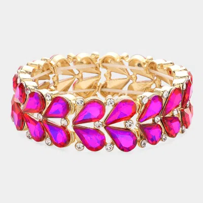 Fashnzfab Teardrop Stone Cluster Embellished Stretch Evening Bracelet Ab, Gold, Purple In Multi