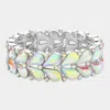 Fashnzfab Teardrop Stone Cluster Embellished Stretch Evening Bracelet Ab, Silver In Metallic
