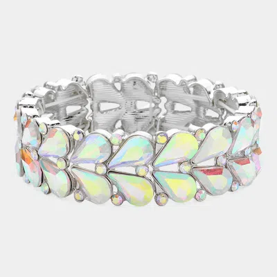 Fashnzfab Teardrop Stone Cluster Embellished Stretch Evening Bracelet Ab, Silver In Metallic