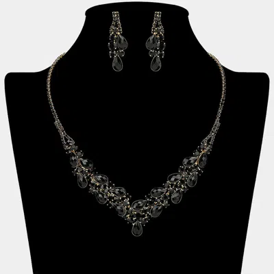 Fashnzfab Teardrop Stone Cluster Embellished V Shaped Rhinestone Paved Necklace In Black