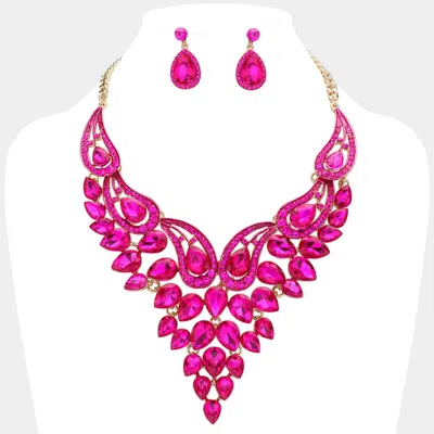 Fashnzfab Teardrop Stone Cluster Evening Bib Necklace In Multi