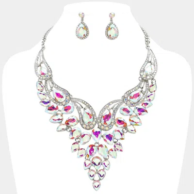 Fashnzfab Teardrop Stone Cluster Evening Bib Necklace In Metallic
