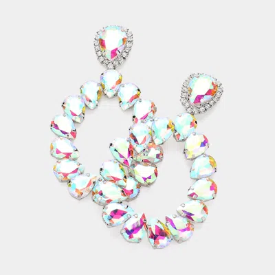Fashnzfab Teardrop Stone Cluster Evening Earrings - Ab, Rhodium In Multi