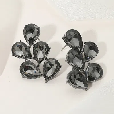 Fashnzfab Teardrop Stone Cluster Evening Earrings - Black Diamond In Gray