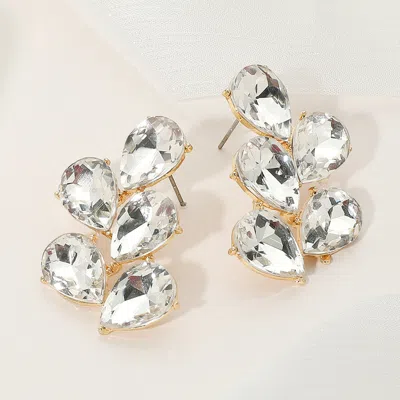 Fashnzfab Teardrop Stone Cluster Evening Earrings - Gold