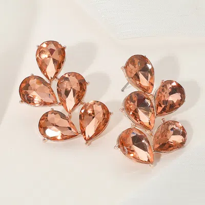 Fashnzfab Teardrop Stone Cluster Evening Earrings - Peach In Brown