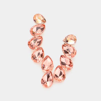 Fashnzfab Teardrop Stone Cluster Evening Earrings - Peach In Gold