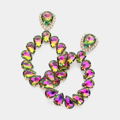 Fashnzfab Teardrop Stone Cluster Evening Earrings - Vitrail Medium In Multi