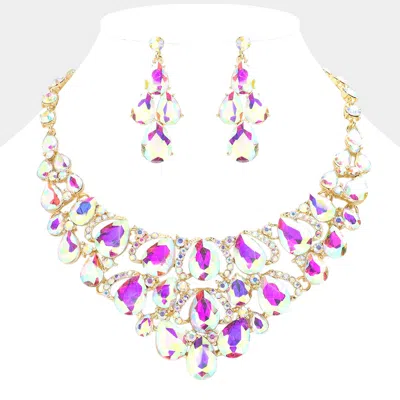 Fashnzfab Teardrop Stone Cluster Evening Necklace - Ab, Gold In Multi