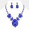 Fashnzfab Teardrop Stone Cluster Evening Necklace In Blue