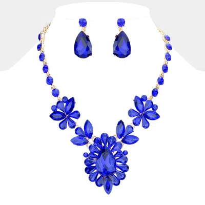 Fashnzfab Teardrop Stone Cluster Evening Necklace In Blue