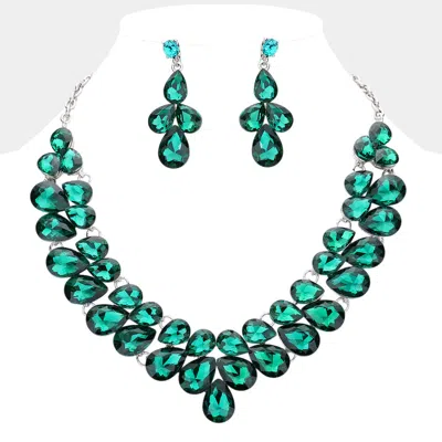 Fashnzfab Teardrop Stone Cluster Evening Necklace In Gold