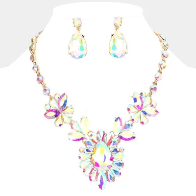 Fashnzfab Teardrop Stone Cluster Evening Necklace In Multi