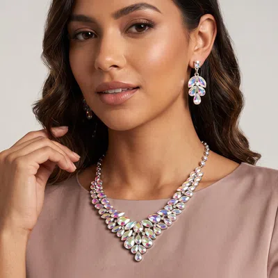 Fashnzfab Teardrop Stone Cluster Evening Necklace In Metallic