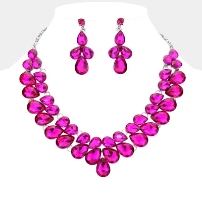 Fashnzfab Teardrop Stone Cluster Evening Necklace In Pink