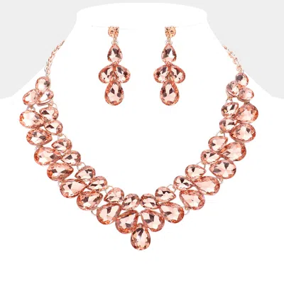 Fashnzfab Teardrop Stone Cluster Evening Necklace In Pink