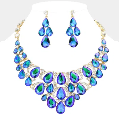 Fashnzfab Teardrop Stone Cluster Evening Necklace In Pink