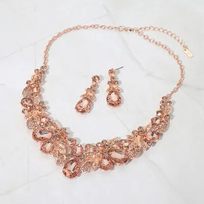 Fashnzfab Teardrop Stone Cluster Floral Embellished Evening Necklace In Multi