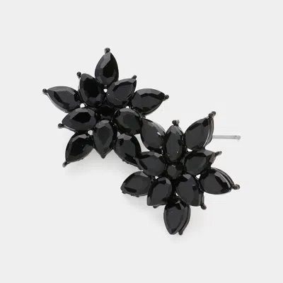Fashnzfab Teardrop Stone Cluster Flower Stud Evening Earrings In Black