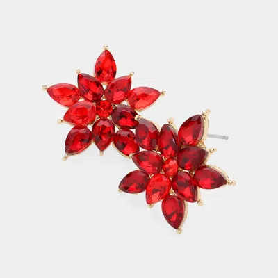 Fashnzfab Teardrop Stone Cluster Flower Stud Evening Earrings In Red