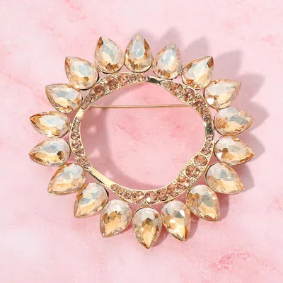 Fashnzfab Teardrop Stone Cluster Halo Pin Brooch In Gold