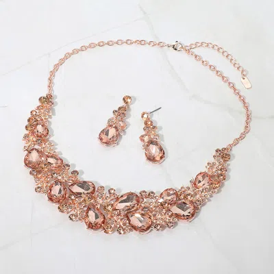 Fashnzfab Teardrop Stone Cluster Leaf Branch Embellished Evening Necklace In Gold