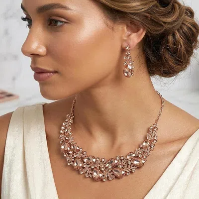 Fashnzfab Teardrop Stone Cluster Leaf Branch Embellished Evening Necklace In Multi