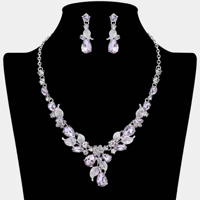 Fashnzfab Teardrop Stone Cluster Leaf Embellished Necklace In Purple