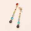 Fashnzfab Teardrop Stone Cluster Linear Drop Earrings In Multi